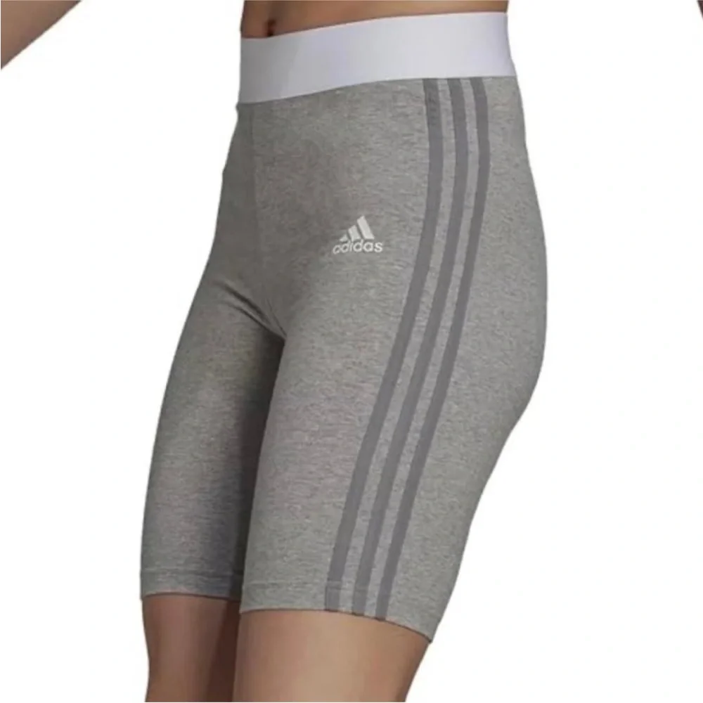 NWT Adidas Women's Biker Shorts Must Haves 3-Stripe Short Tights‎ Grey Medium